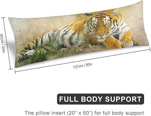 Miniatura 2 de Funda de almohada corporal, funda de almohada larga de animal tigre, con cremallera, rectangular, suave, grande, fundas de almohada frescas para