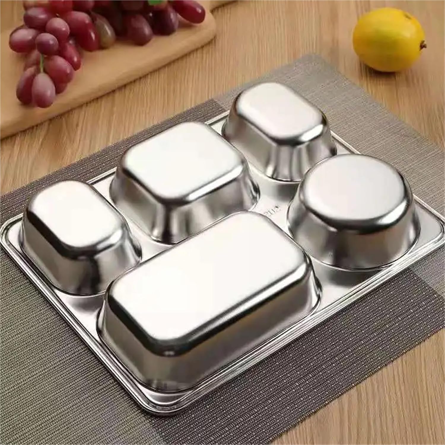 304 Stainless Steel Multi-Section Lunch Tray - Divided Food Plate Container for Meals(5Grid 4.2cm Thick)