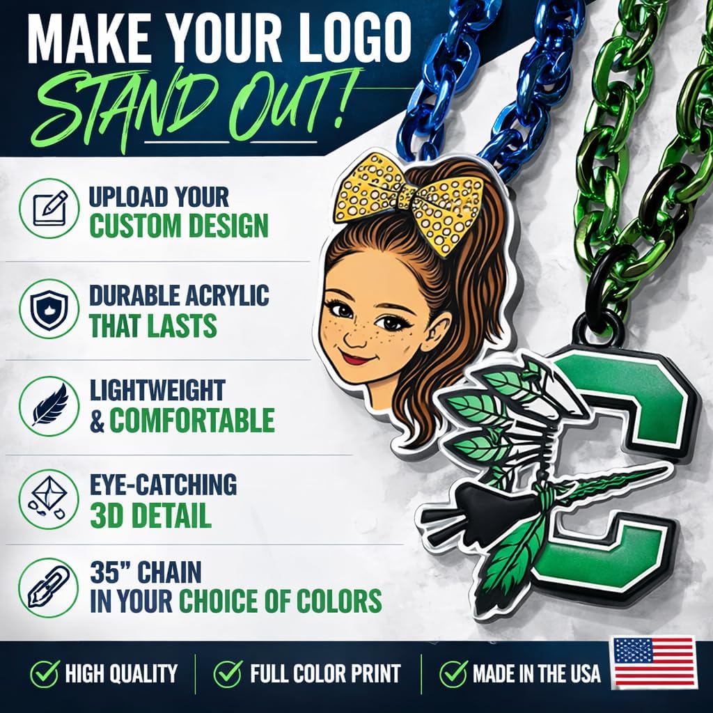 Custom Team Turnover Chain Personalized Championship Hype MVP with Your Logo Football Touchdown, Lacrosse Goal, Baseball Home Run, Player of the Game Award, Sideline Celebration, Business, Bulk Bundle Trophy Necklace