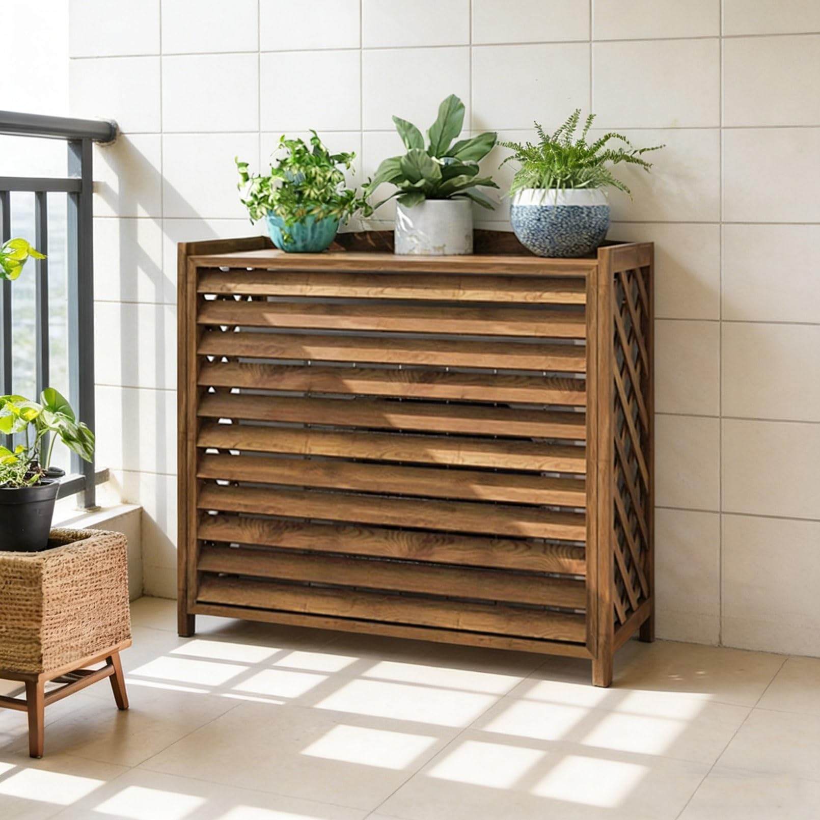 Copri Condizionatore Da Esterno Legno Copertura Condizionatore Esterno Legno Copricondizionatore Marrone Copertura Motore Condizionatore per Giardini E Balconi Supporti per Piante(100x44x93cm)