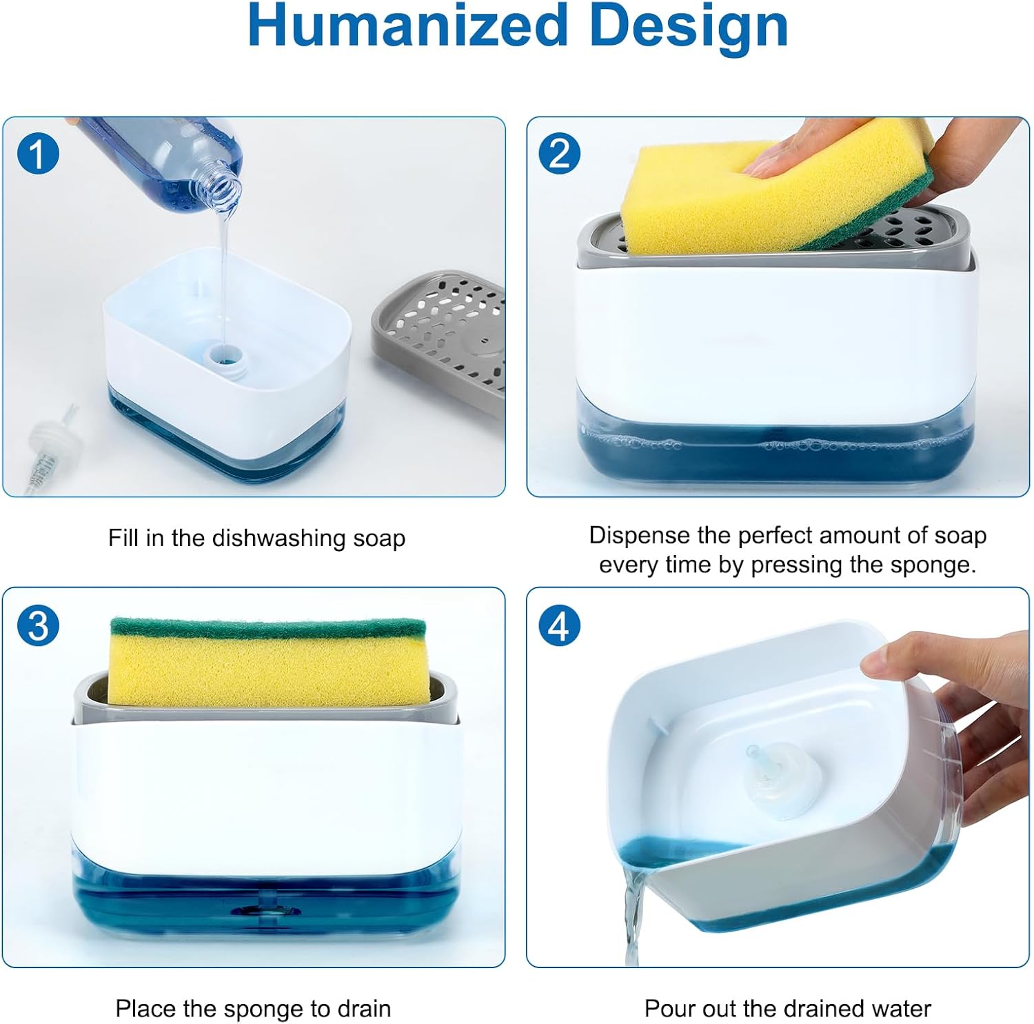 Premium Quality Soap Dispenser for Kitchen - Washing Up Liquid Dispenser With Sponge Holder, Sink Pump, and Instant Refill Soap Holder