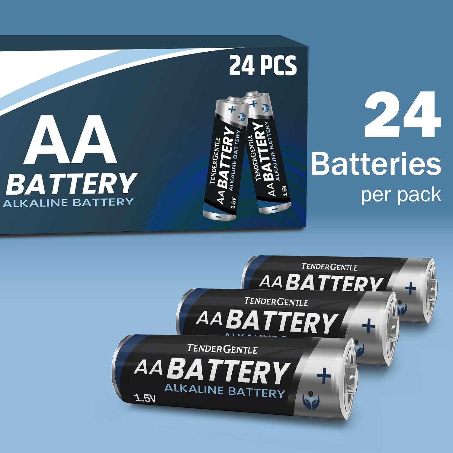 Double AA Batteries 24 Pack - Alkaline AA Batteries for Office and Household Items - No Mercury or Cadmium