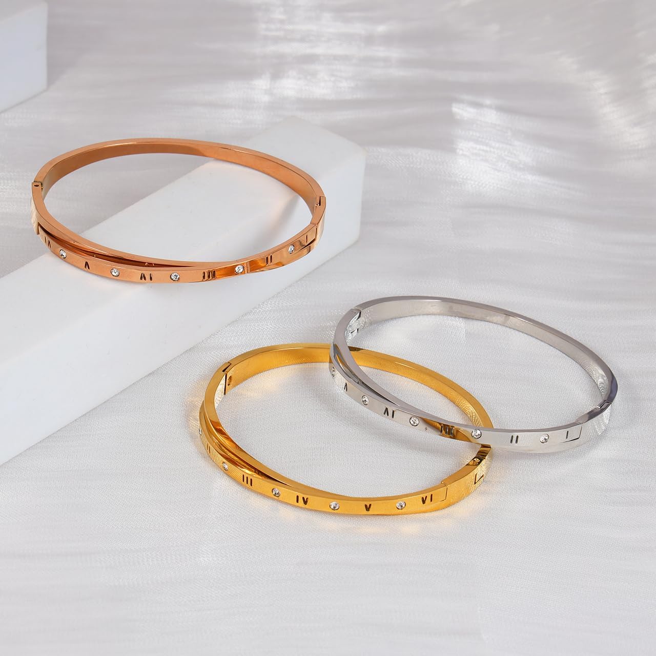 Eigso Roman Numeral Glossy Bracelets for Men Women Stainless Steel Glossy Wristlets for Man Woman - Image 5