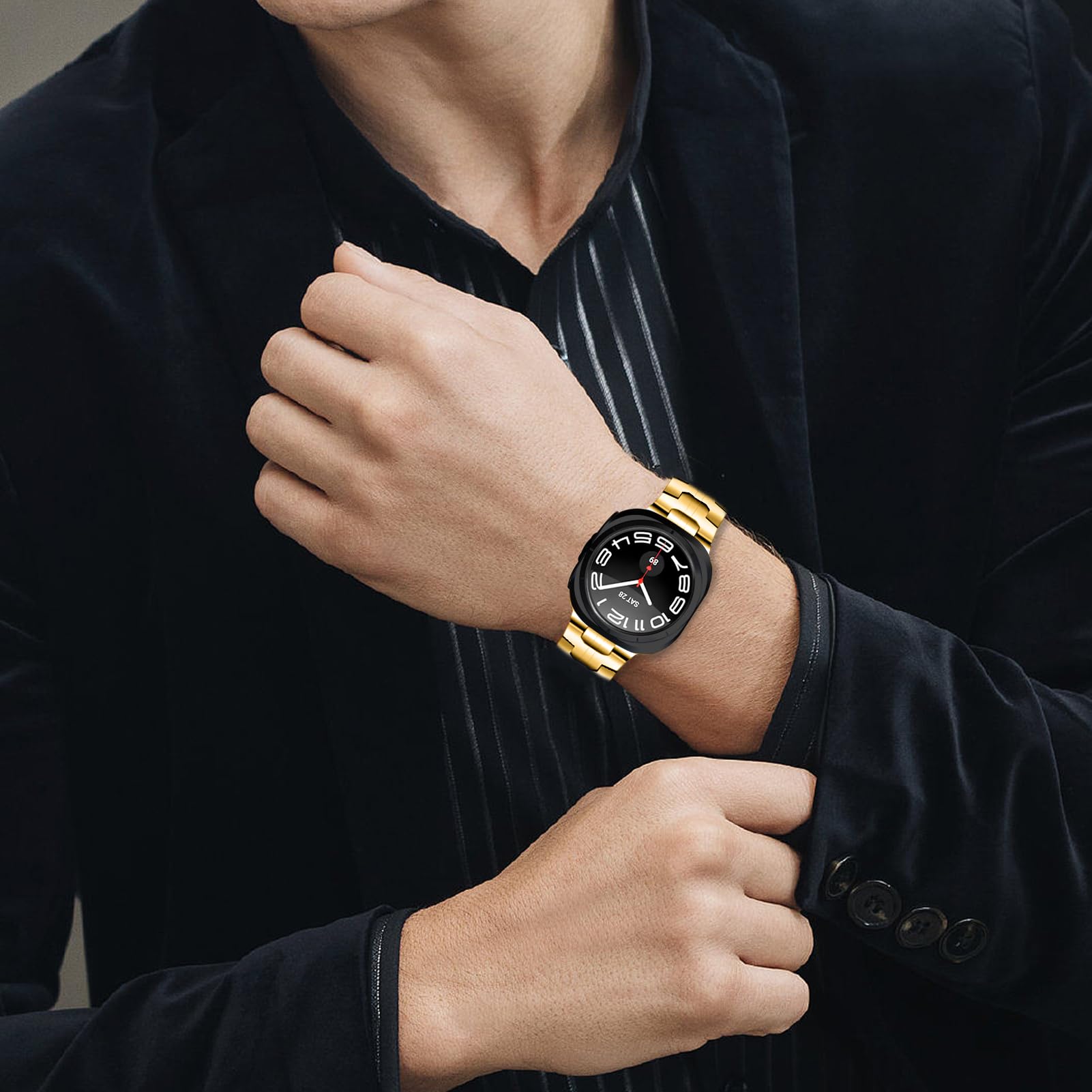 LAZIRO Bracelet de montre en métal pour Galaxy Watch 7 Ultra de 47 mm, bracelet de rechange en acier inoxydable massif, compatible avec Samsung Galaxy Watch 7 Ultra de 47 mm, doré