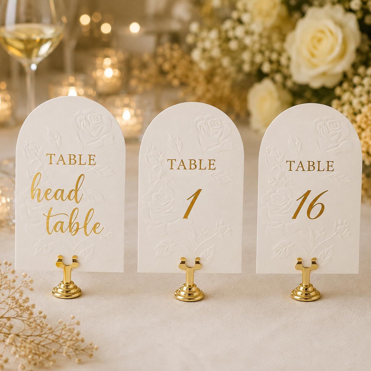 Wedding Table Numbers 1-20, Double-Sided Gold Foil Arch Table Number Cards