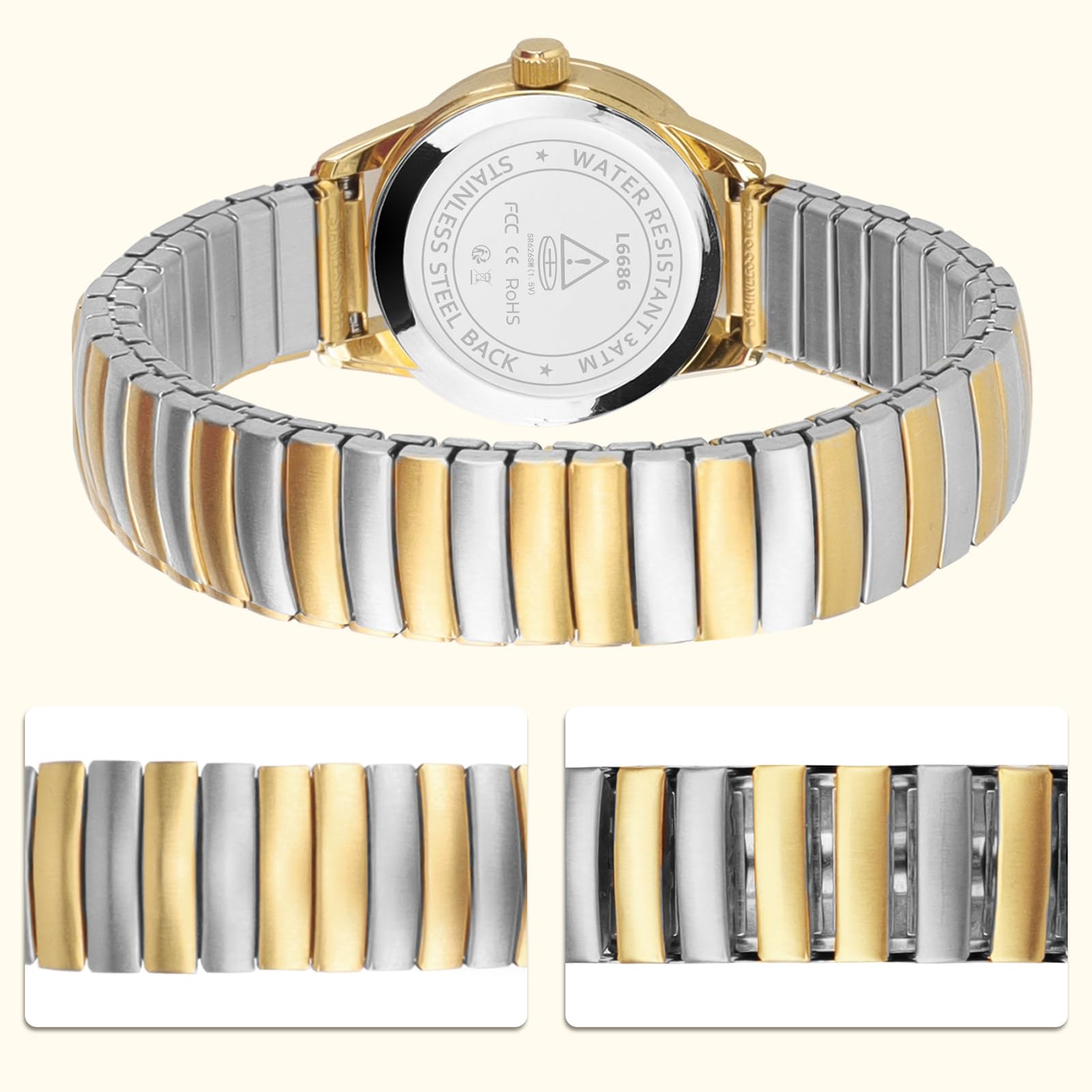 Timever Montre à Quartz analogique pour Femme avec Bracelet Extensible en Acier Inoxydable,Date,Étanche 3 ATM,Gros Chiffres,Idée de Cadeau pour Dames et Amie
