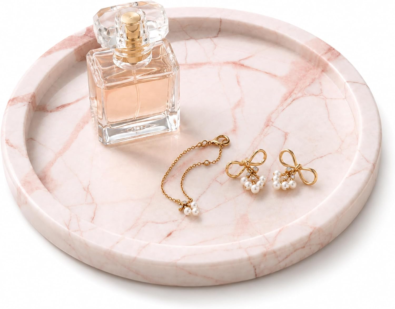 Marble Vanity Tray for Bathroom Jewelry&Perfume Organizer (Pink, Vanity Tray)