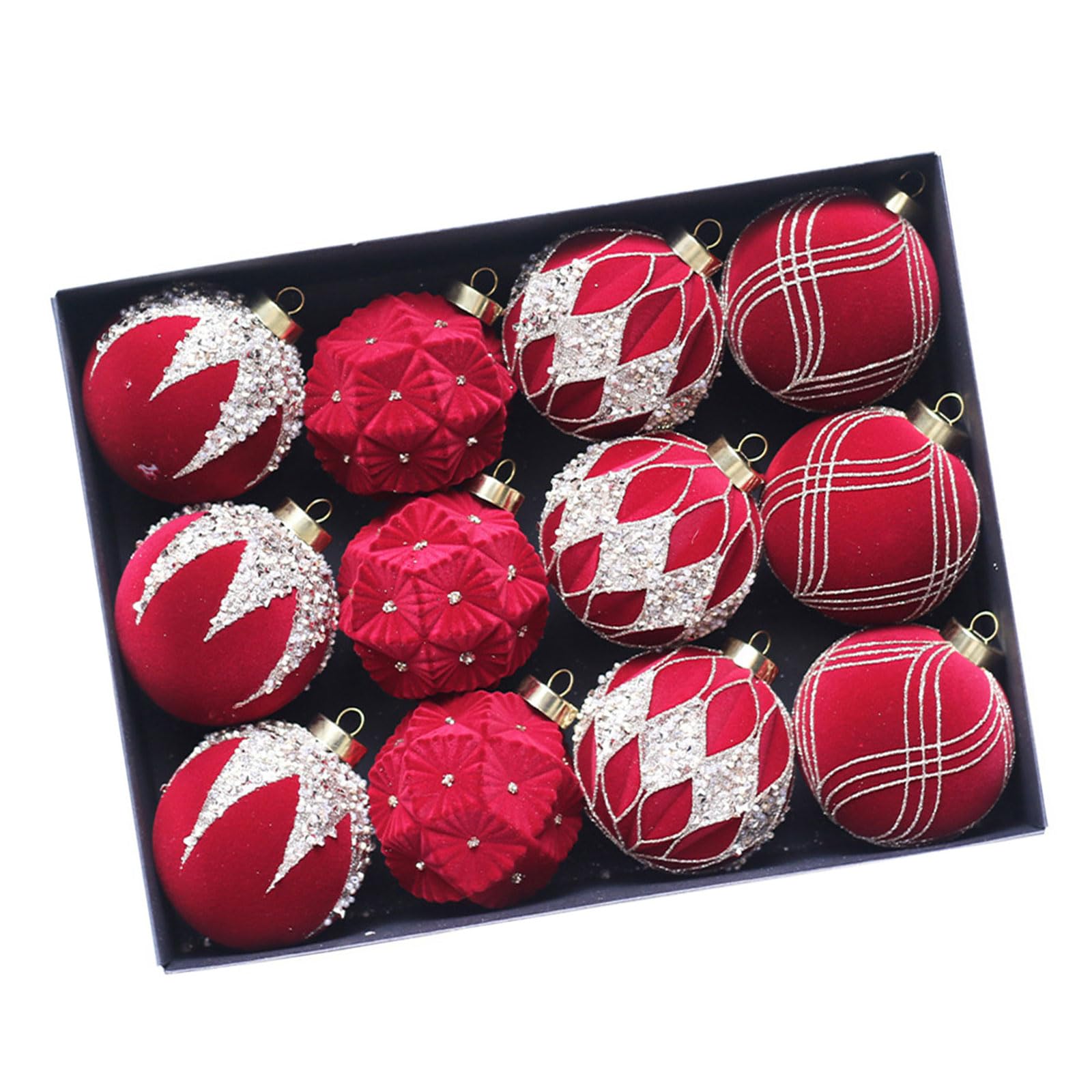 carotoe Holiday Tree Hanging Decorations Flocking Christmas Sphere Decorations Stylish Hanging Bauble for Yuletide Cheer Christmas Embellishment