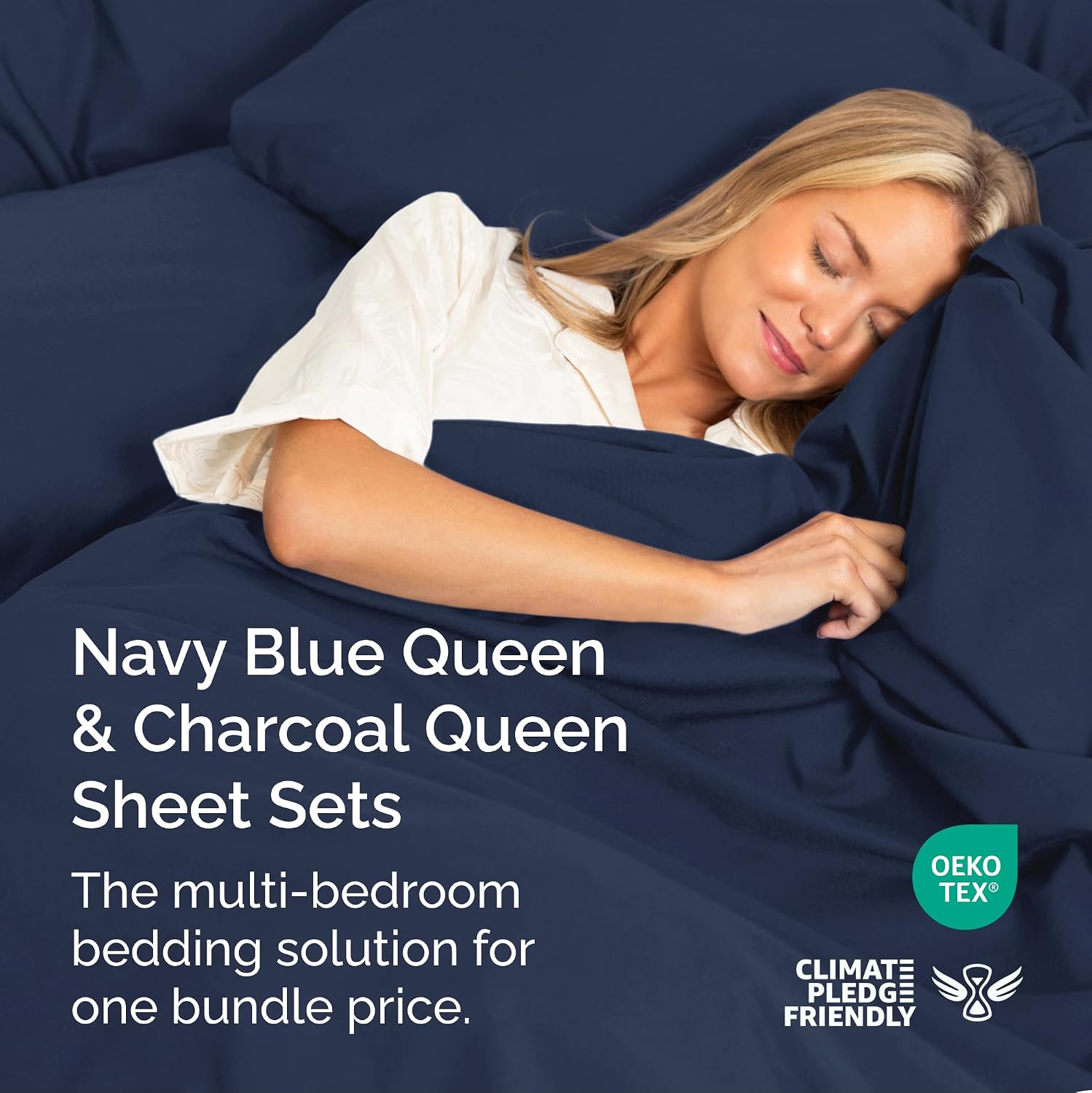 Queen Charcoal Sheet Set & Queen Navy Blue Sheet Set Bundle - Two Queen Bedding Sets w/ Flat Sheets, Fitted Sheets and Pillowcases - Hotel Luxury Quality - Cooling Sheets Set (Charcoal & Navy Blue) image 3
