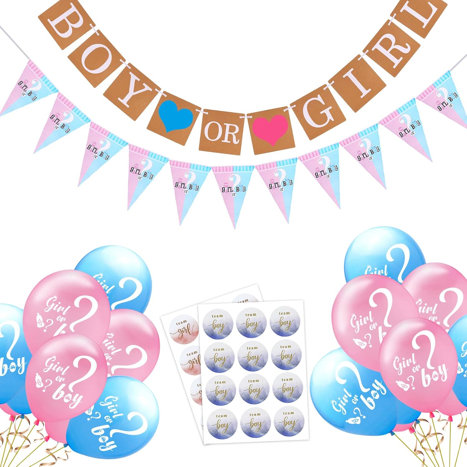 AOT Gender Reveal Party decoration, Boy or Girl Banner with 12 Pcs Balloons and 24 Pcs Gender Reveal Stickers