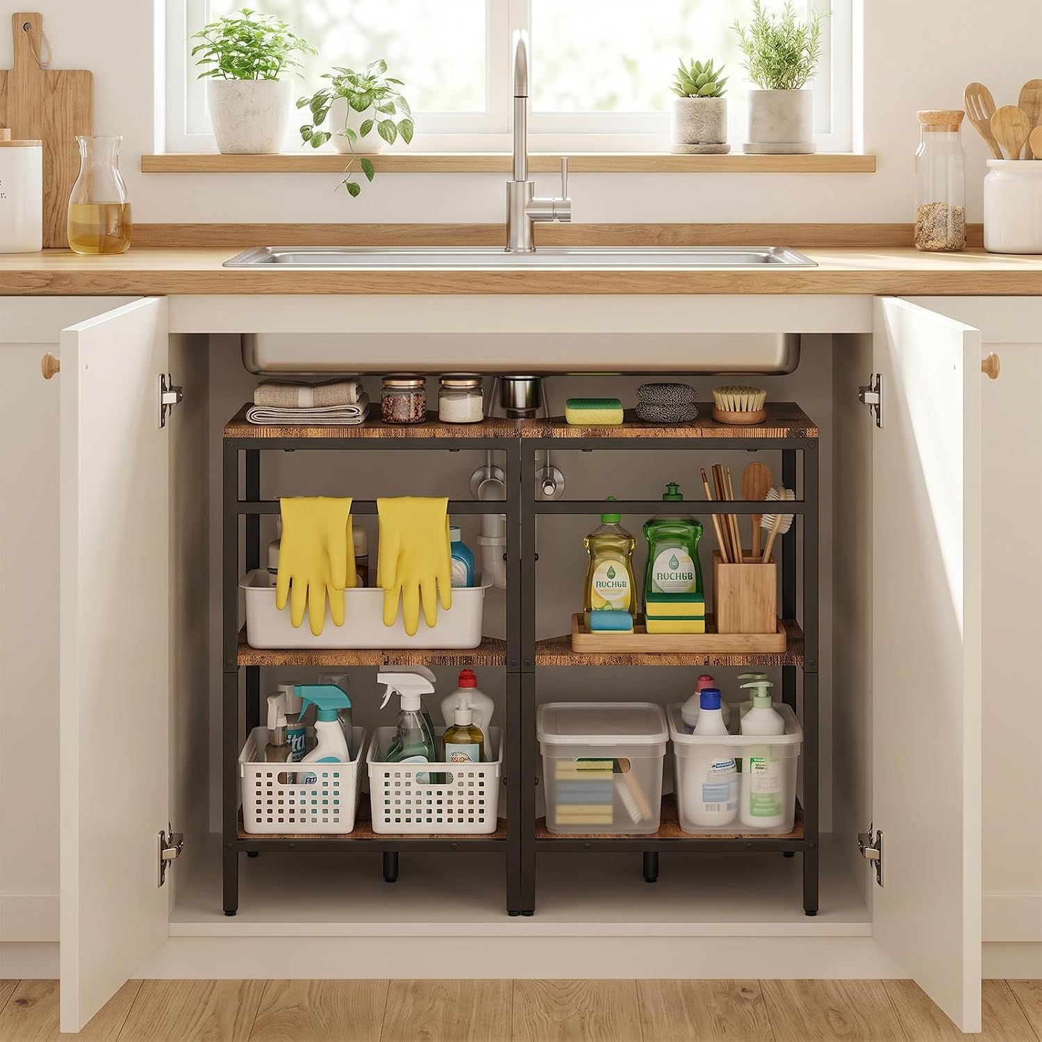2 Pack Pedestal Sink Storage Cabinet, Storage for Pedestal Sink, Brown | Large Storage Space; Sturdy Frame; Detachable & Combinable; Matches All Home Decor Styles; Easy to Assemble and Clean