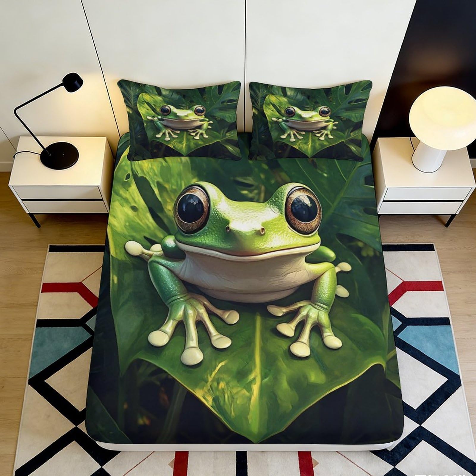 Pnayamiorkfel Style-5 3D Printed Green Frog Leaf Fitted Sheet Microfiber Soft Anti-Slip Bed Cover For Bedroom Guest Room Decor 90X200x25cm