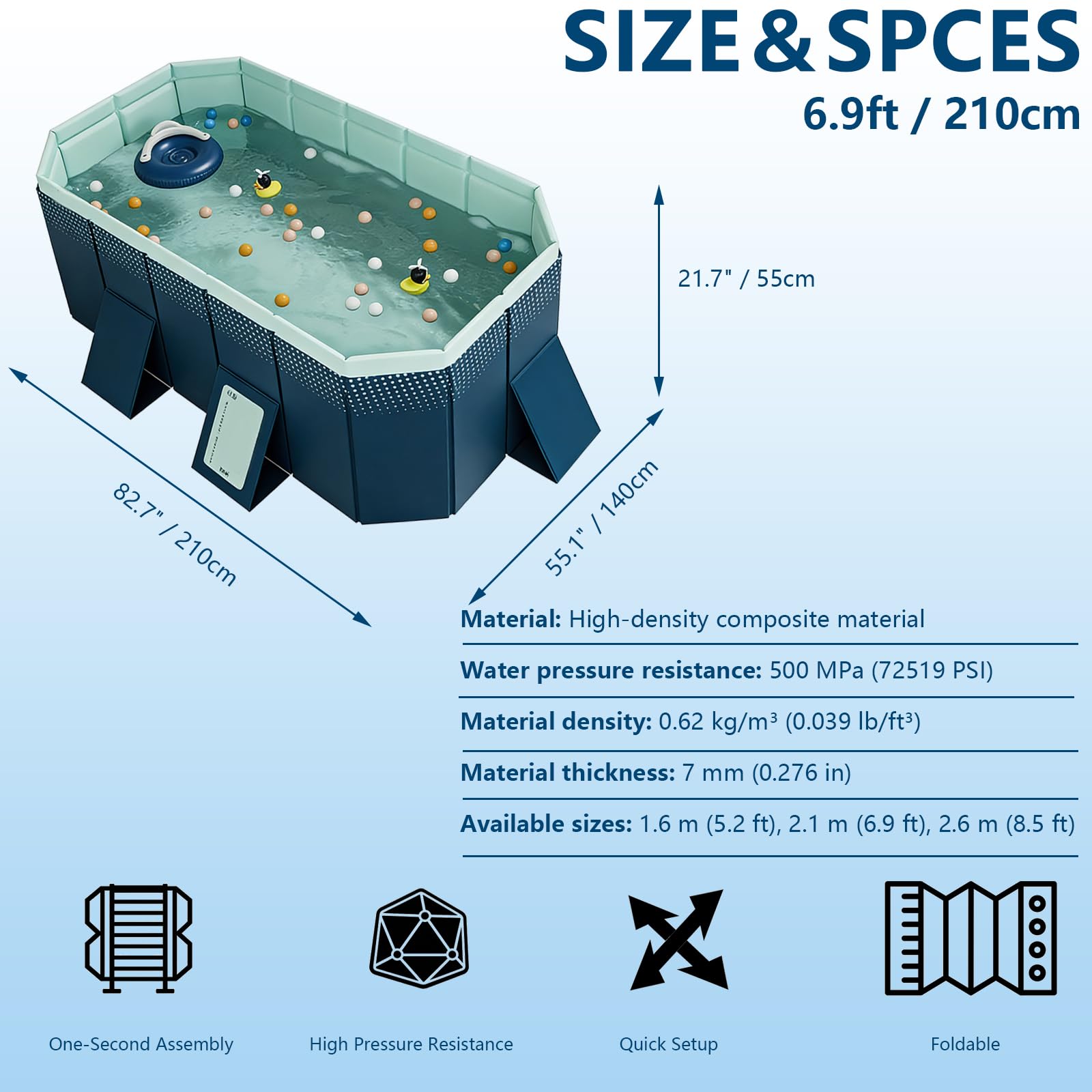 Großer zusammenklappbarer Erwachsenenpool, harter Kunststoffpool für den Garten, robuster nicht aufblasbarer Wasserspielplatz, perfekt für den Sommerspaß