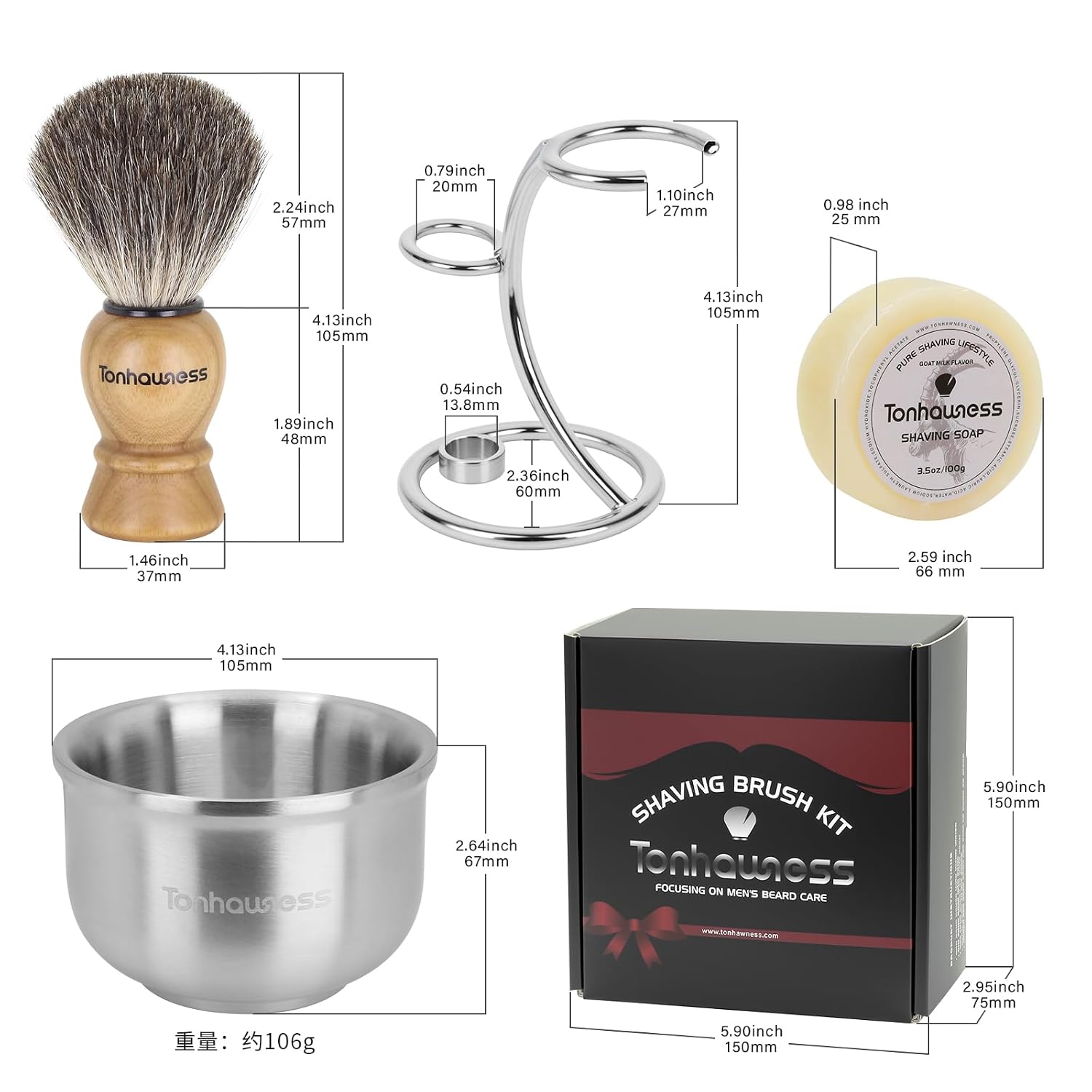 Shaving Brushes Kit For Men, 4 In 1 Shaving Brush Set Includes Badger Hair Shaving Brush, Stainless Steel Shaving Bowl, Shaving Stand and Shaving Soap