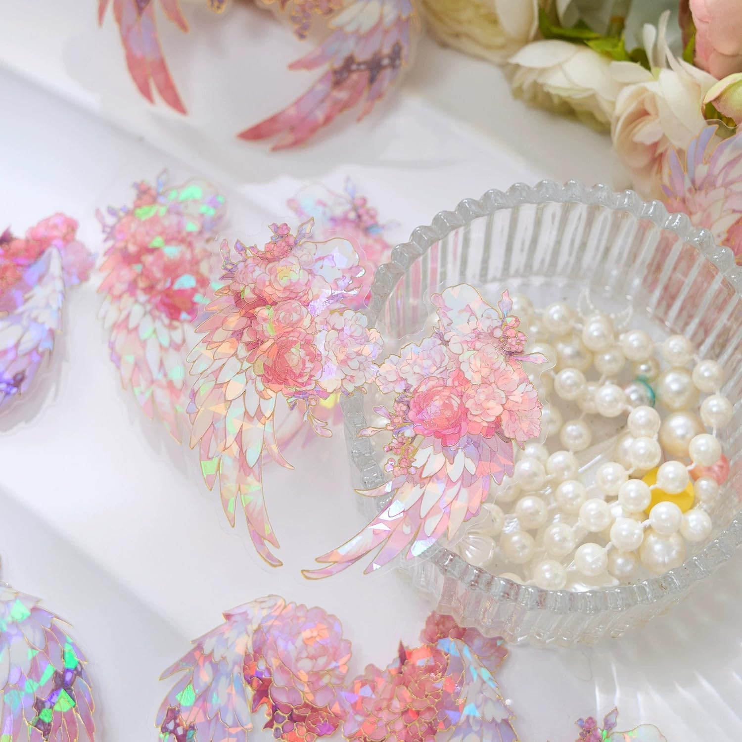 40Pcs Large Gilt Flower Wings Stickers for Scrapbooking,Self-Adhesive Floral WingsStickers Scrapbook Supplies Journaling Stickers for Water Bottle Adult Card Making Letters DIY Cards Decoration
