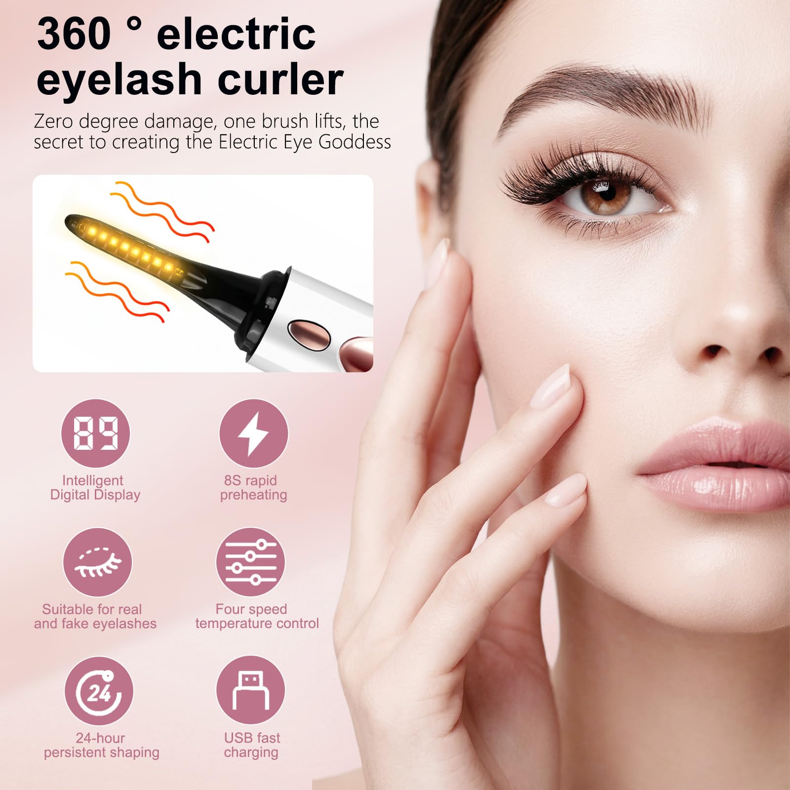 Piegaciglia Elettrico,Piegaciglia Riscaldato,Elettrico Arricciaciglia,Heated Eyelash Curler,Heated Lash Curler,4 Livelli di Temperatura,Intelligent Power Off,Per tutte le ciglia (Bianco)