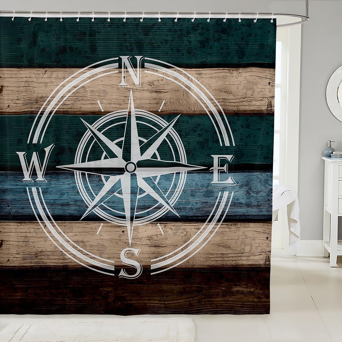 Castle Fairy Decorative Compass Pattern Shower Curtain Waterproof Polyester Fabric,Rustic Farmhouse Bath Curtain Home Bathroom Decor Hanging Curtain with Hooks 72 x 78 Inch,Machine Washable