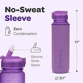 Hydracy Water Bottle with Times to Drink & Straw - Large 32 Oz BPA Free Motivational Water Bottle & No Sweat Sleeve -Leak Proof Gym Bottle with Time Marker - Ideal for Fitness, Sports & Outdoors