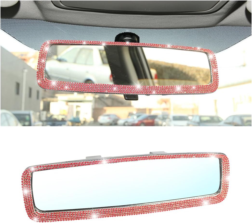 Osilly Bling Car Rearview Mirror, Decorations Rear View Mirror with Crystal Rhinestones & Diamonds, Car Interior Trim Accessories, Clip-on & HD Glass, Sparkly Gift for Mother Women Girls (Silver)