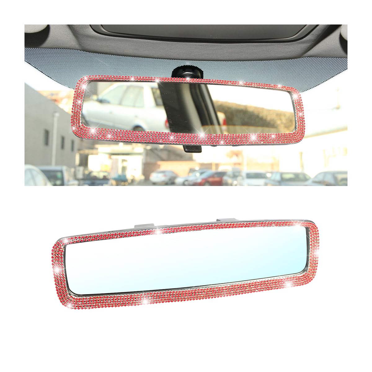 Osilly Rhinestone Clip-On Car Rearview Mirror, Red