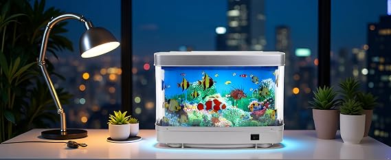 Lightahead Sensory Artificial Aquarium Lamp LED Virtual Fake Fish Tank with Moving Marine Life Animation Ocean in Motion Relaxing Ocean Scene Night Light for Ages 15 and Above