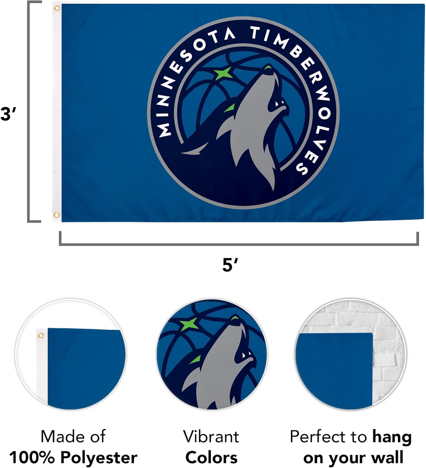 Desert Cactus Minnesota Timberwolves Flag Team NBA National Basketball Association 100% Polyester Indoor Outdoor 3x5 feet Flags (Flag C) - Image 4