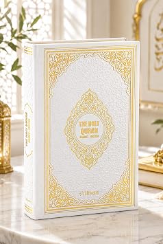 ihvan online Holy Quran Arabic & English Translation,Thermo Leather Hardcover, Easy-to-Read Script, QR Code Audio Support, Islamic Gift for Ramadan, Eid, Hajj & Umrah, White, 6.7'' X 9.5''