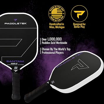 Paddletek Bantam ESQ-C 14.3mm Pickleball Paddle with Polymer Honeycomb Core - Unidirectional RAW Carbon Fiber Pickleball Paddle Torsional Weighting & Performance Grip - USAPA Approved - 5.5 Handle