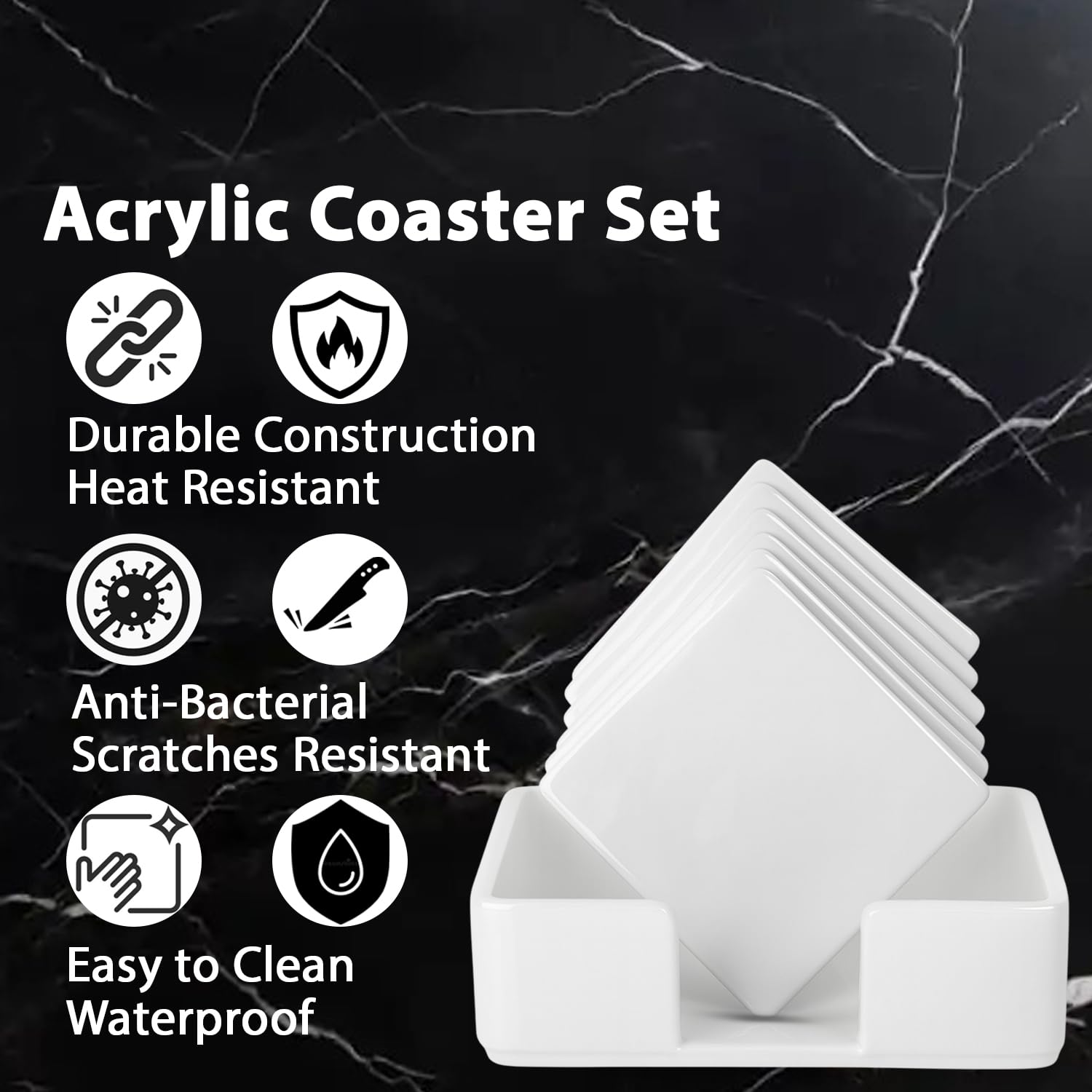 Unbreakable Acrylic Coasters - White Drink Set -2