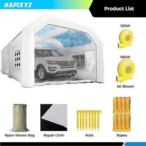 Miniatura 5 de HAPIXYZ Cabina de pintura inflable de camuflaje blanco, cabina de espray portátil de 28x15x10FT para automóviles, muebles y más
