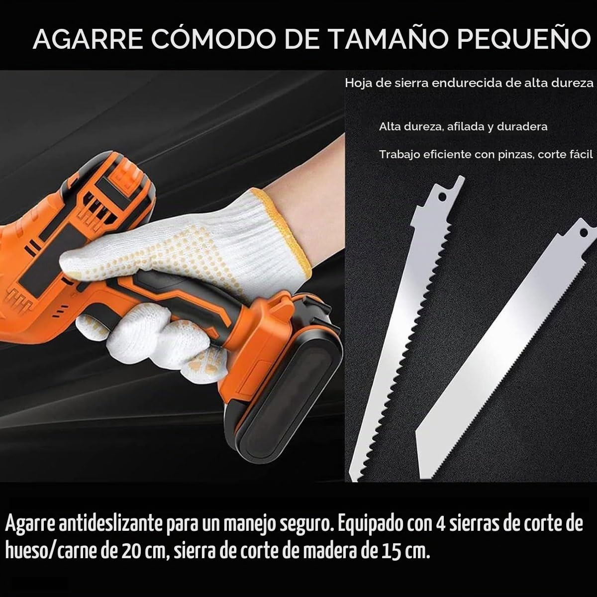 Sierra de huesos inalámbrica, sierra de huesos para carne de 3000RPM, máquina cortadora de huesos eléctrica de 300W con 4 hojas de sierra, luz LED, batería de 1,5AH, máquina de sierra recíproca