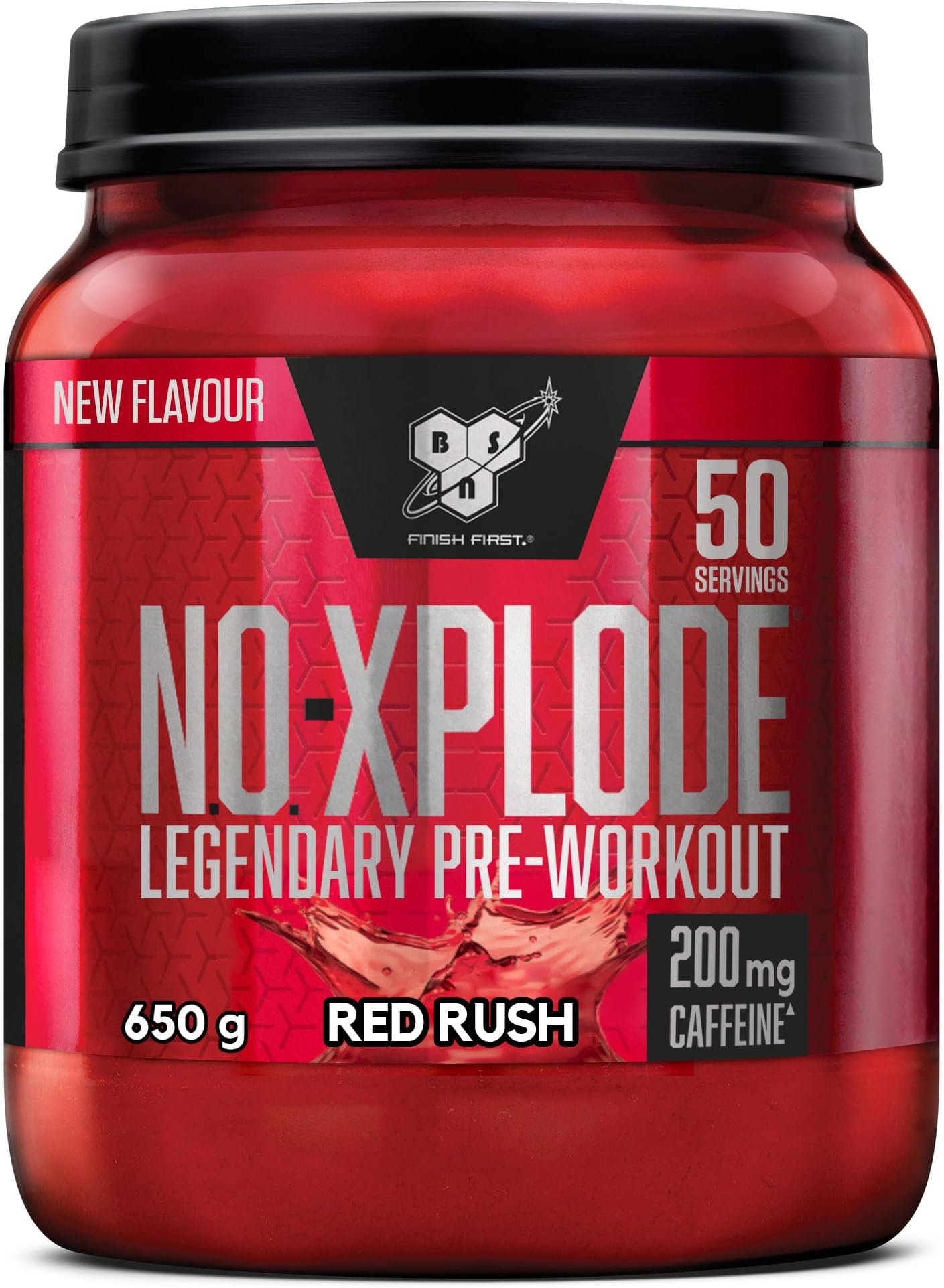 BSN Nutrition NOX Pre Workout Powder Food Supplement, Energy and Focus Booster with Caffeine, Amino Acids, Vitamin C and Zinc, Red Rush Flavour, 50 Servings, 650 g