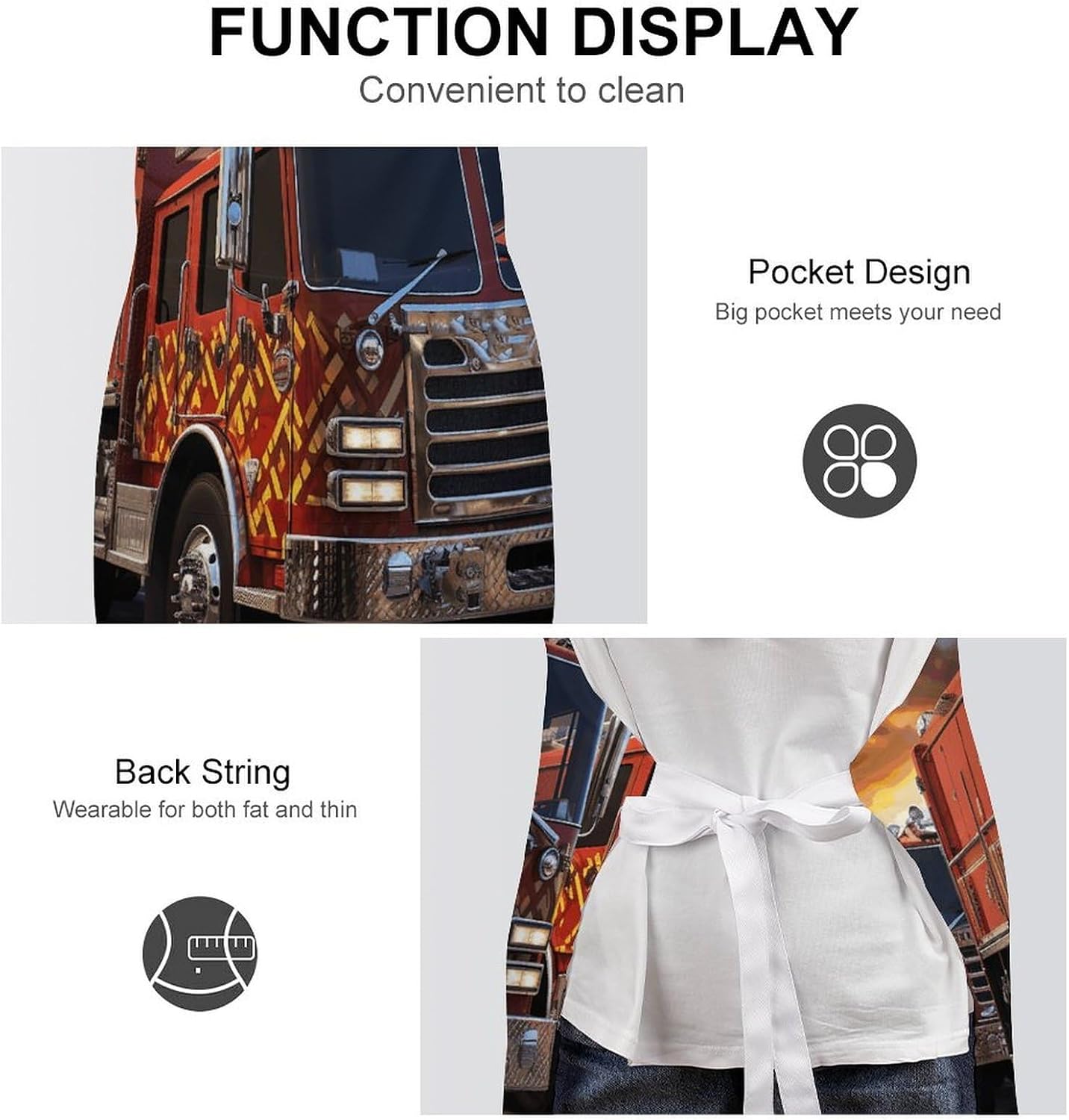 Fire Truck Apron Adjustable Chef Apron with Pocket for Men Women Waterproof Bib Apron Durable Cooking Apron for BBQ Baking Kitchen Cooking Apron