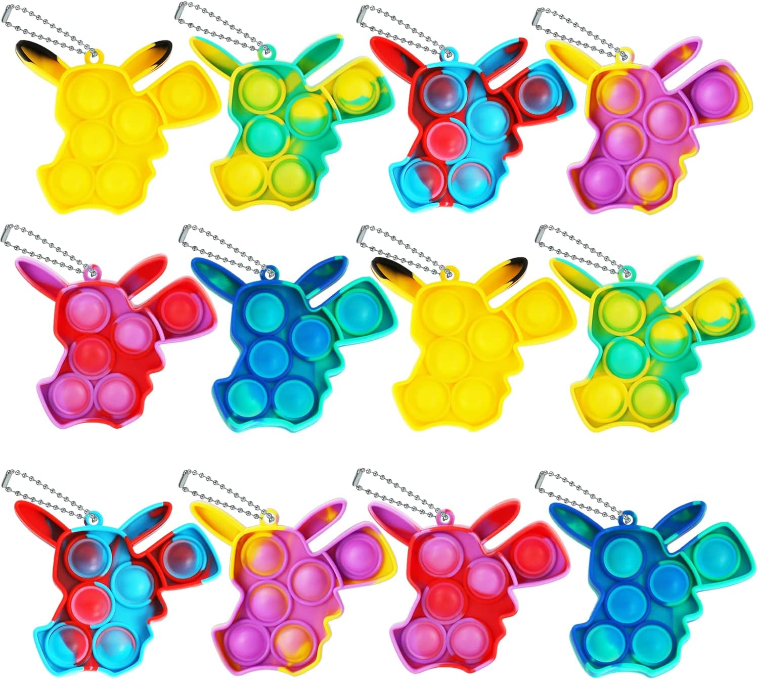 Leencum 12pcs Mini Simple Fidget Toy Stress Relief Hand Toys Keychain Toy Bubble Wrap Pop Anxiety Stress Reliever Office Desk Toy for Kids Adults