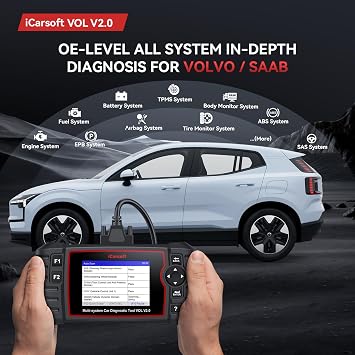 iCarsoft Car Diagnostic Tool VOL V2.0 for SAAB/Volvo, Full System OBD2 Scanner with 9 Reset Function, Oil/SAS/EPB/BMS/ETC/INJ, CAN-FD Supported- Lifetime Free Update