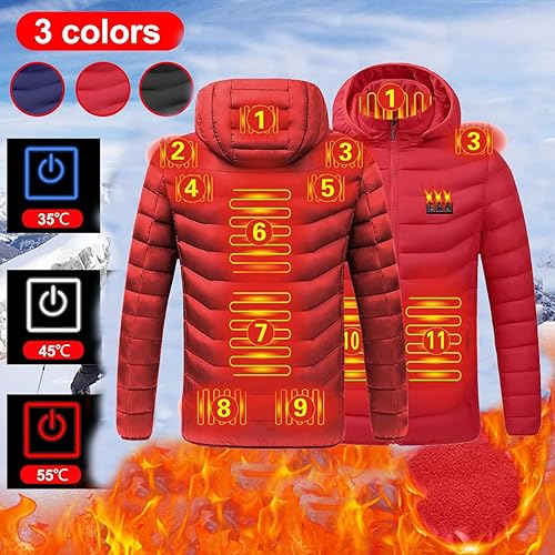 Miniatura 6 de Chaqueta térmica eléctrica, abrigo térmico unisex para hombres y mujeres, chaqueta térmica eléctrica recargable por USB, impermeable para invierno