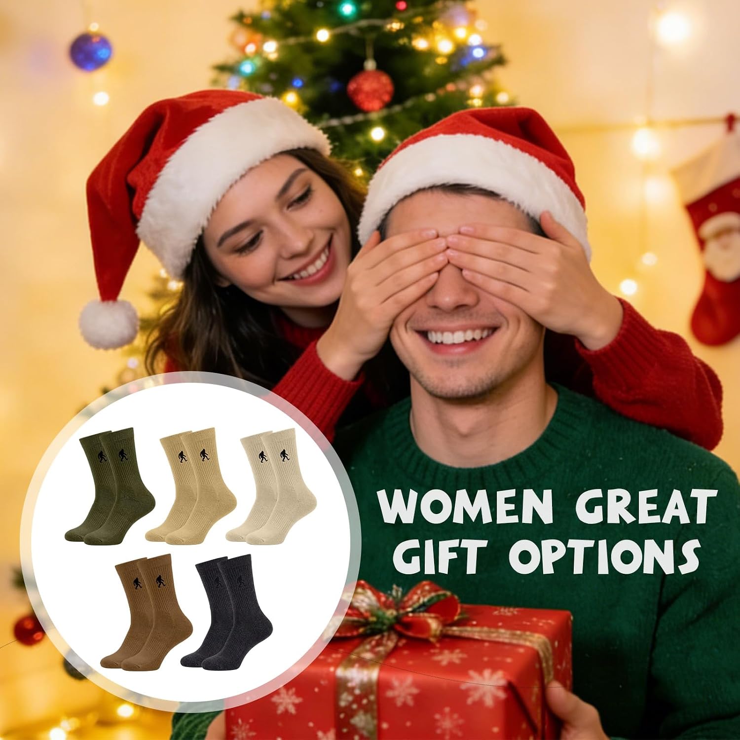 Newcotte 5 Pack Sasquatch Bigfoot Crew Socks for Men Cotton Funny Gifts for Him Dad Husband Boyfriend Grandpa Father's Day(Sasquatch Bigfoot,Earth Color)