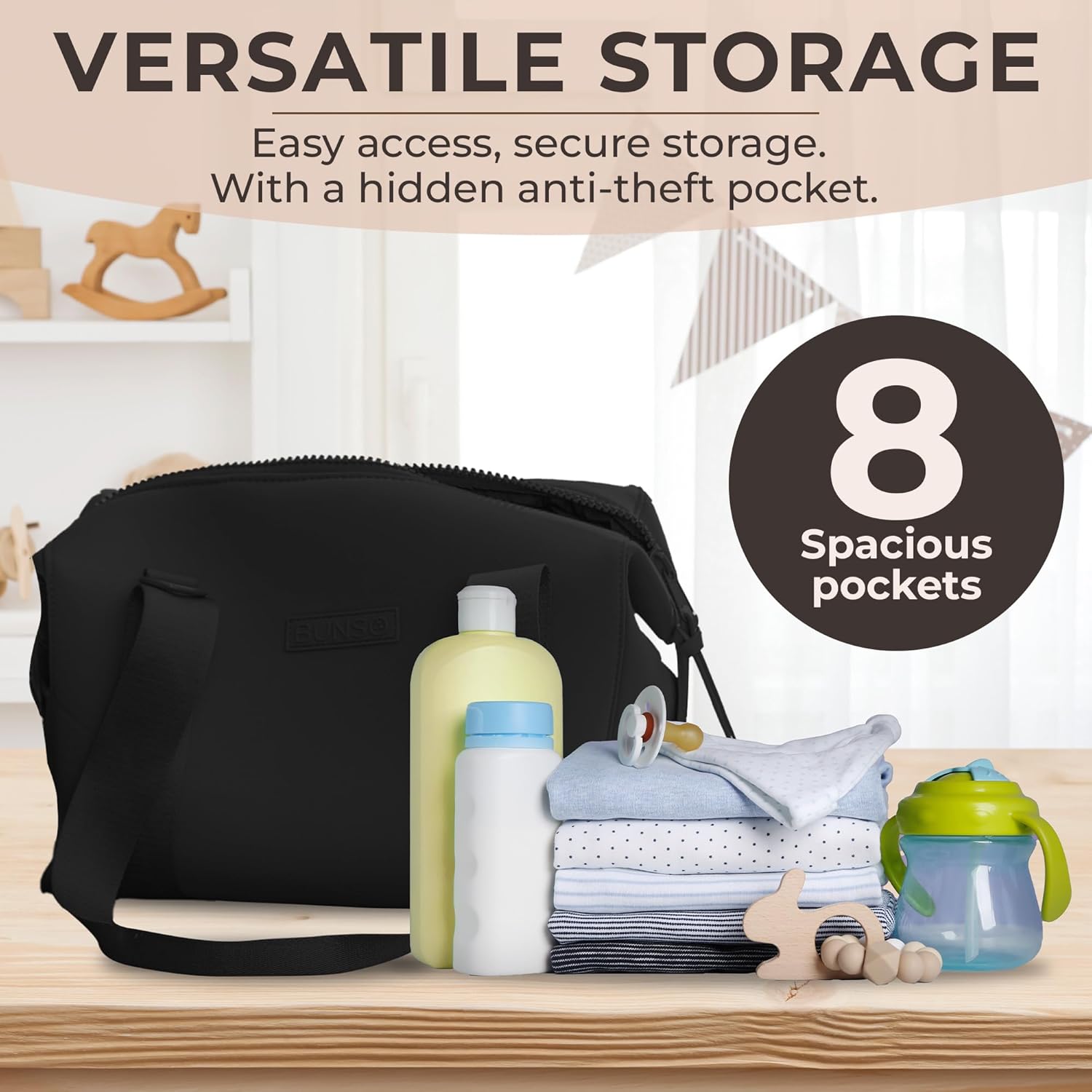 Small Diaper Bag Tote - Lightweight 12x7x8 in Neoprene Diaper Bag with Changing Pad and Pouch, Water-Resistant - Image 2