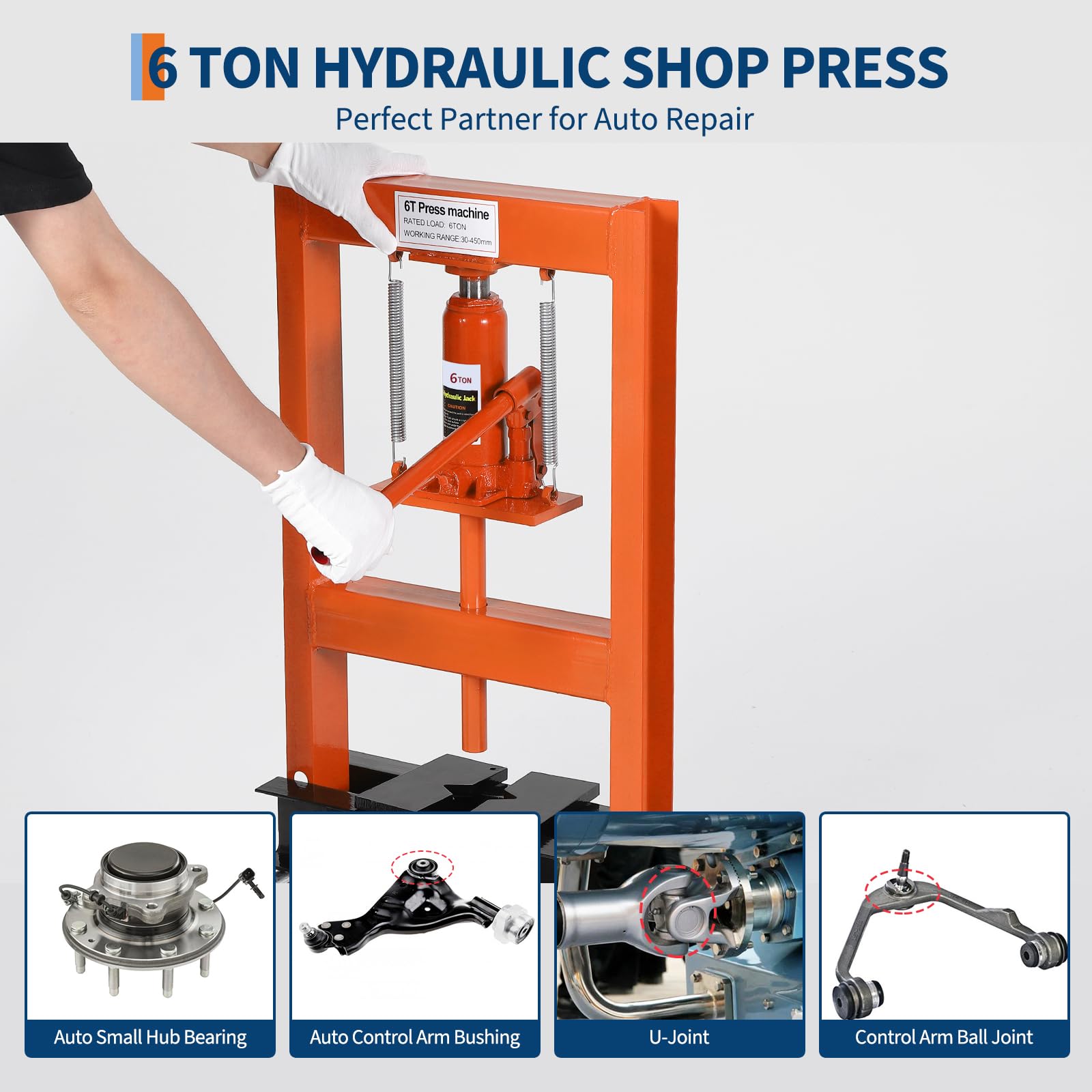 Garvee Précision polyvalente – Presse hydraulique d’atelier – H-Frame 6T, 4 positions, plaques mobiles, idéale garage/professionnel, cintrage/presser/installations – Capacité 6T