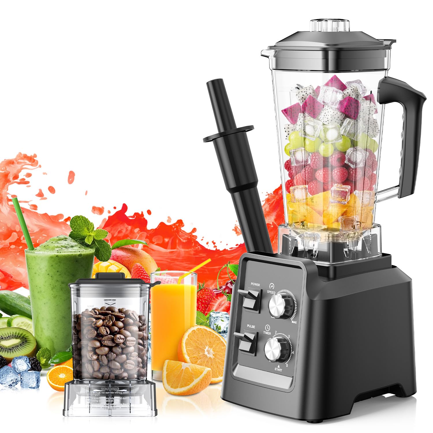 Blender for Smoothies - Blenders for Kitchen with 68Oz. Pitcher & 20Oz. Grinder, Smoothie Blender for Ice Crushing, Frozen Fruit, 28000 RPM, Black image 1