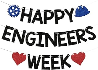 Happy Engineers Week Banner - Happy National Engineers Week Sign, Engineer Office Decor, Engineers Week Party Decoration Black Glitter