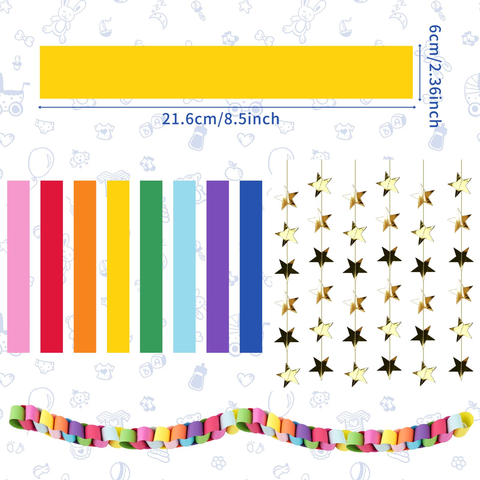 Kit per ghirlanda di carta, 500 pezzi, 10 colori vivaci | Catena di carta fai da te per aula casa, compleanno, matrimonio, festival, decorazione per feste (500, 2,36 x 21,6 cm)