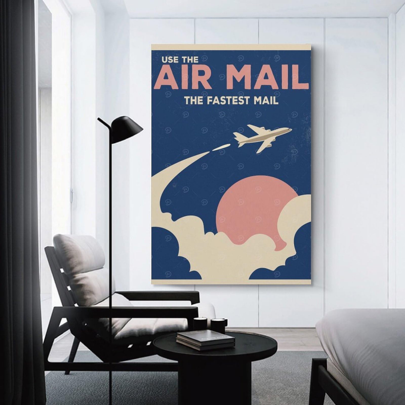 Junmoney Air Mail Decorative Canvas Print, 08x12inch(20x30cm), for Study, Office Or Focused Interiors, Canvas Wall Decor for Creative Rooms