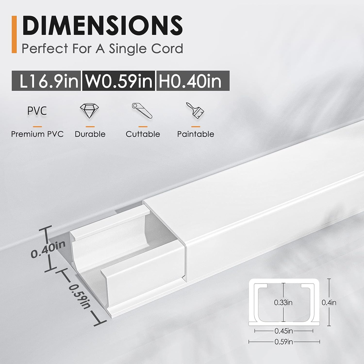 Cord Cover, Delamu 254in Cable Concealer, PVC Cord Hider on Wall, One-Cord Cable Raceway Cable Hider, Paintable Wire Hiders Cable Cover for Wall Mounted TV, 15x L16.9in W0.59in H0.4in, CC03-15Pack : Electronics
