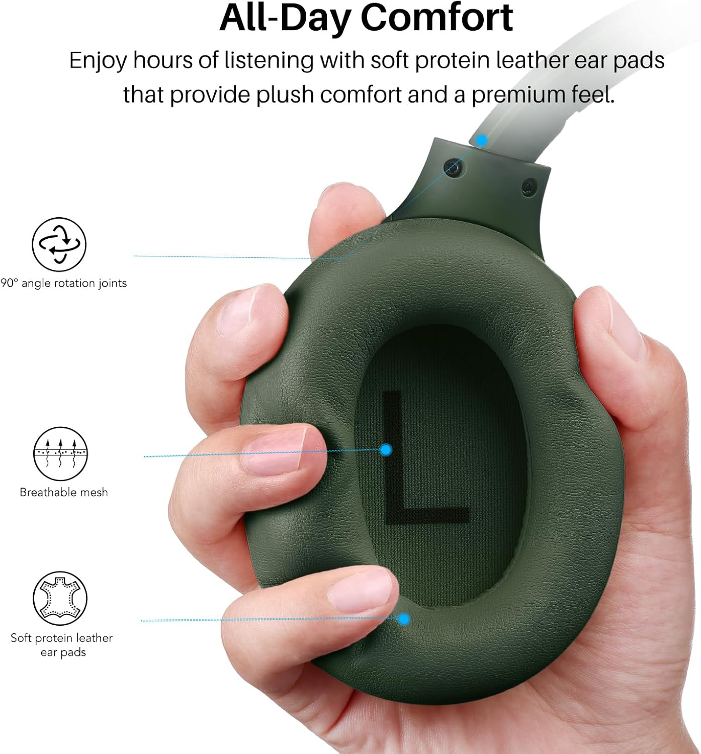 TOZO HT3 Hybrid Noise Cancelling Headphones, 90H Playtime Wireless Over Ear Bluetooth Headset, Spatial Audio AI Chat with 5 Mics, Supports Dual Connection and USB-C Input, with 32 EQ Music Modes - 2