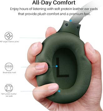 TOZO HT3 Hybrid Noise Cancelling Headphones, 90H Battery Life Wireless Over Ear Bluetooth 6.0 Foldable Headset, AI Voice Assistant with 5 Mics, Connect 2 Devices and Hi-Res Sound, 32 EQ Audio Presets