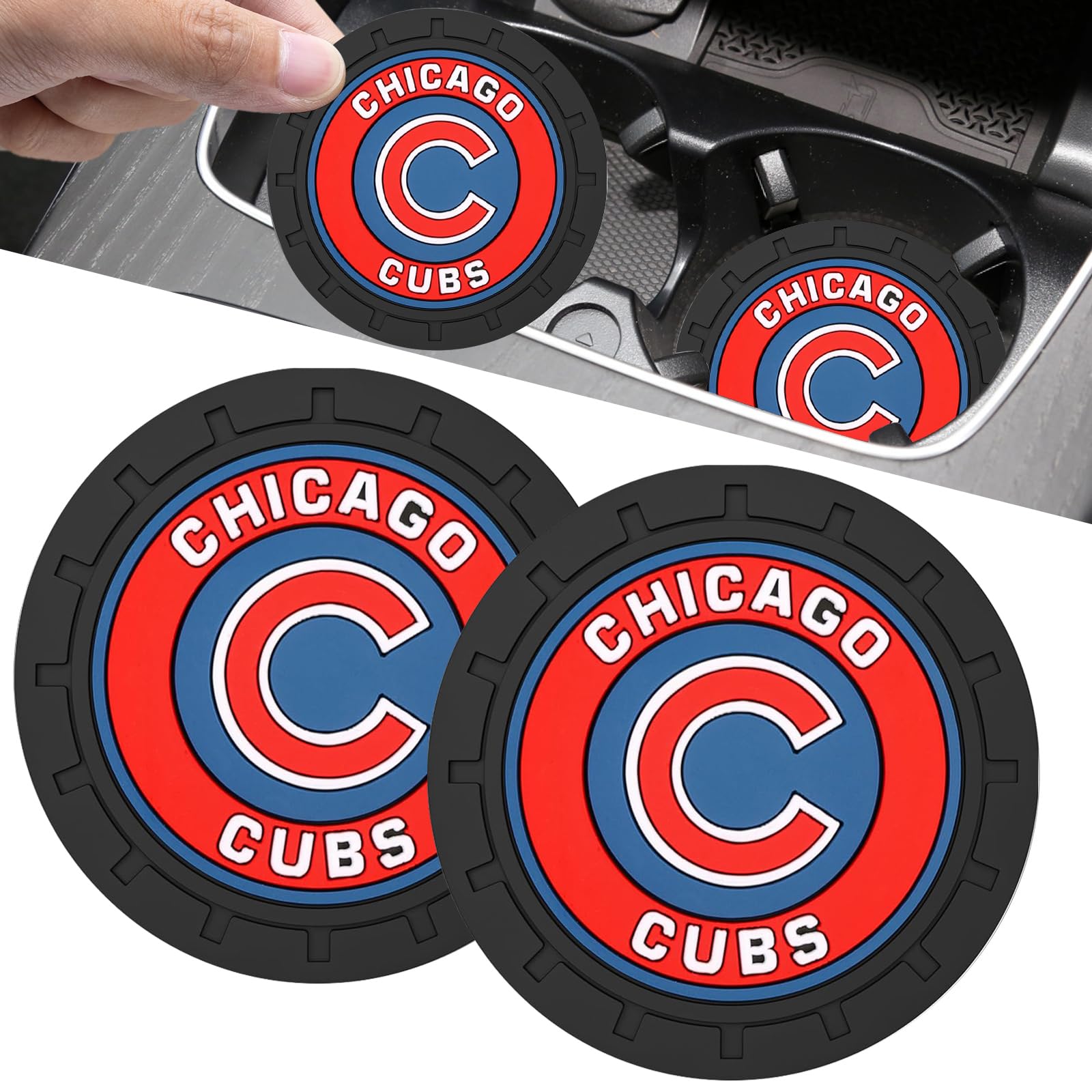 Car Cup Holder Coaster for Chicago Cubs Baseball Fans Auto Recessed Silicone Cupholder Coaster Interior Accessories 2.75IN 2Pack