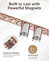 Vista 3 de Feraco Pulsera de cobre para hombre, 3 veces más fuerza, pulsera de terapia magnética, joyería de cobre con potentes imanes de 3800 Gauss