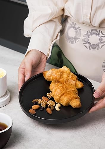 Miniatura 3 de Nucookery Juego de 6 platos de postre de cerámica, platos redondos de ensalada, platos llanos de 8 pulgadas para cocina, microondas, horno y