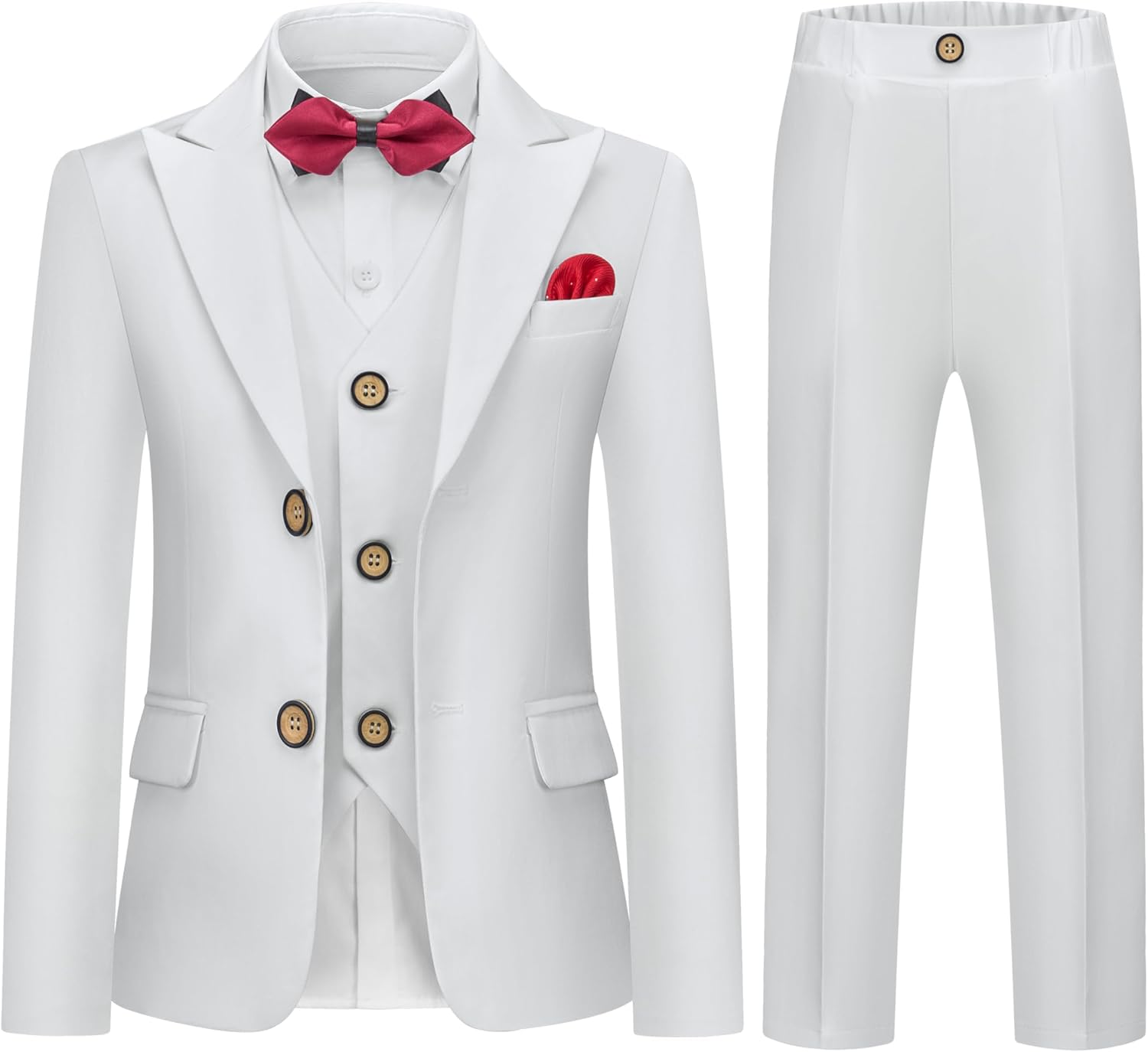 Kids Tuxedo Suits for Boys Slim Fit Suit Set Blazer Vest Pants Bow Tie Formal Wedding Outfit Teen Boy Dress Clothes